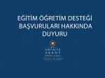 EĞİTİM ÖĞRETİM DESTEĞİ BAŞVURULARI HAKKINDA
